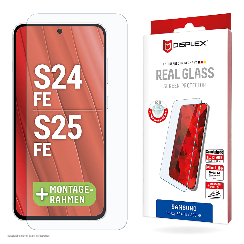 Displex Panzerglas (10H, 2D) für Samsung Galaxy S25 FE/S24 FE, Eco-Montagerahmen, kratzer-resistent