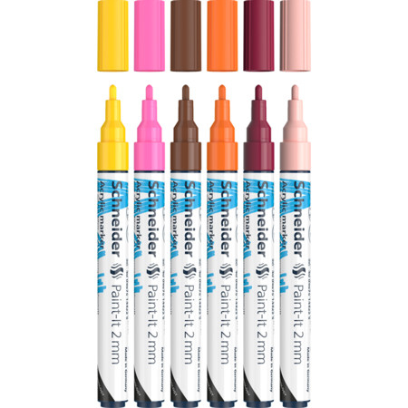 Schneider Schreibgeräte Paint-It Marker 6 Stück(e) Rundspitze Beige, Bordeaux, Braun, Orange, Pink, Gelb
