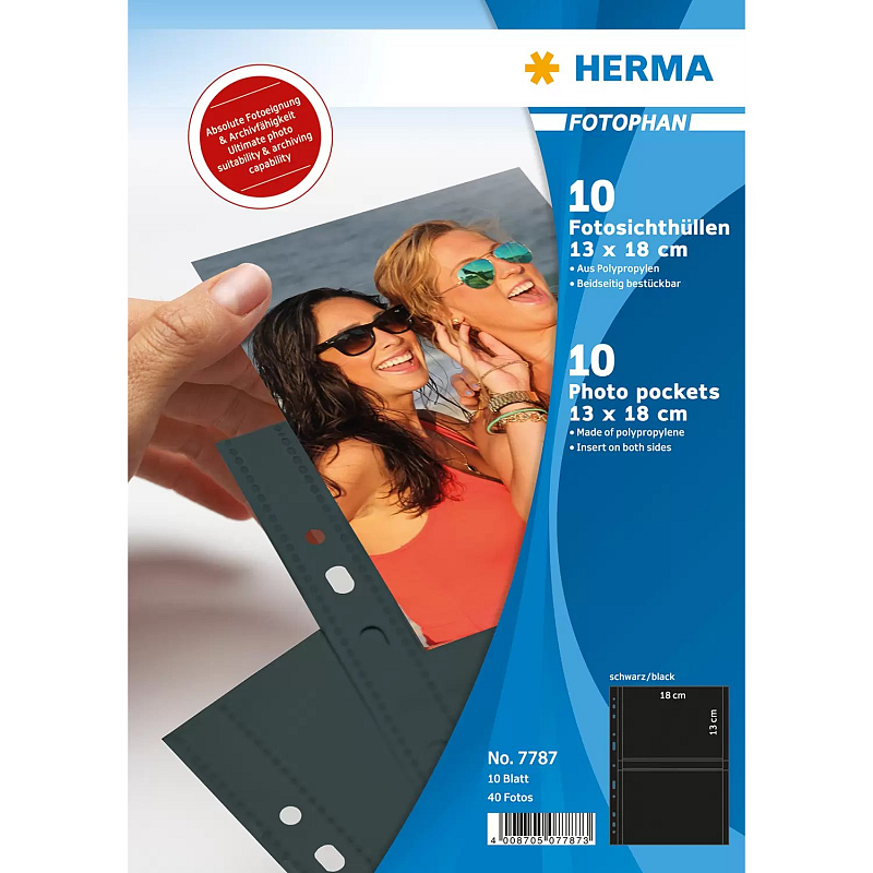 HERMA Fotophan Fotosichthüllen 13x18 cm quer schwarz 10 Hüllen