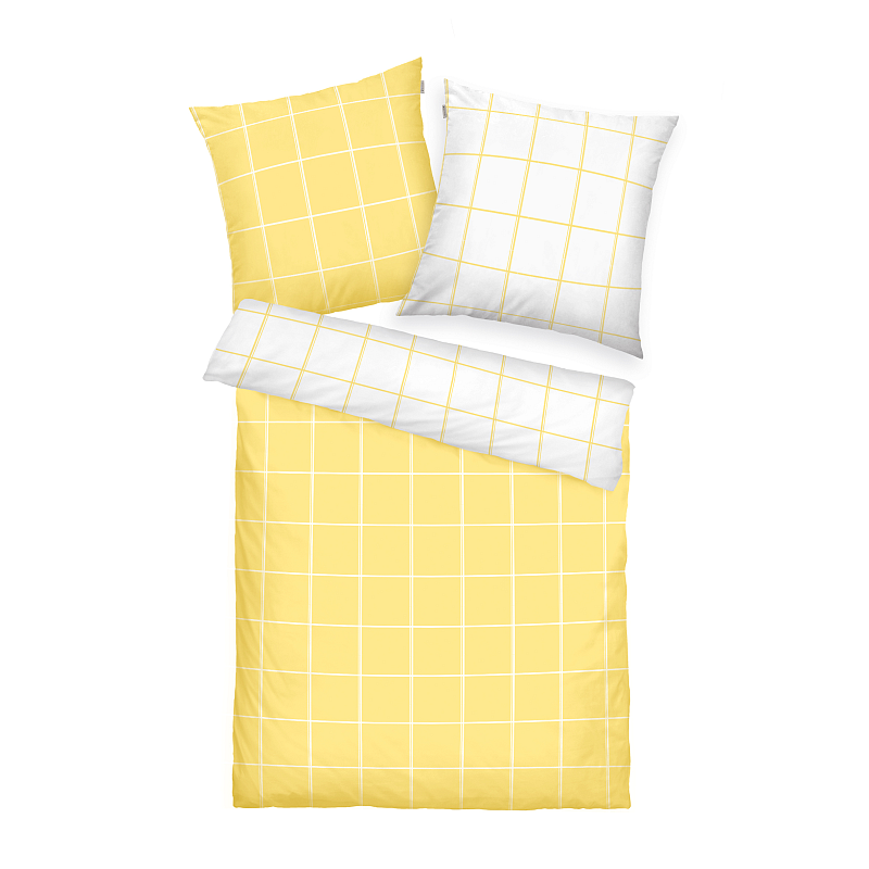HERDING TOM TAILOR Bettwäsche-Set 'Large Check Light Lemon & Crisp White' - 80-x-80-cm-155-x-220-cm