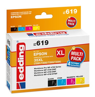 Edding EDD-619 Druckerpatrone 4 Stück(e) Kompatibel Hohe (XL-) Ausbeute Schwarz, Cyan, Magenta, Gelb
