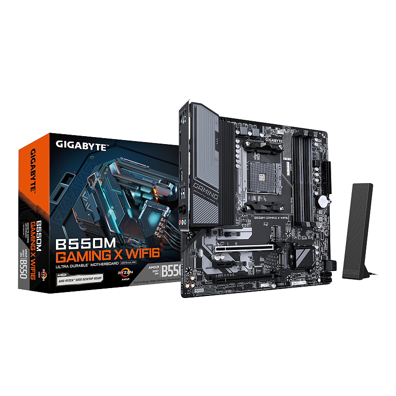 GIGABYTE B550M GAMING X WIFI6 Mainboard – AMD Ryzen 5000 Prozessoren, 5+3 Phasen VRM, bis zu 3200 MHz DDR4, 1x PCIe 4.0 + 1x PCIe 3.0 M.2, Wi-Fi 6, 1 GbE LAN, USB 3.2 Gen 1