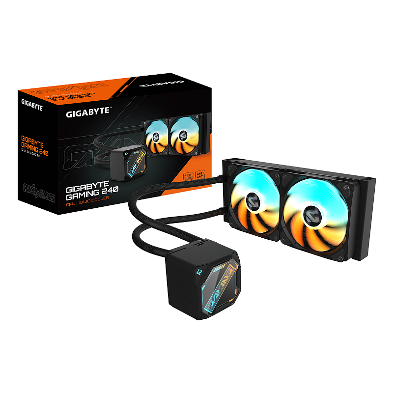 GIGABYTE GAMING 240 Flüssigkeitskühler für CPU - 2x120mm ARGB-Lüfter, Schiebe-Verriegelungsmechanismus, DAISY-CHAIN, Kompatibel mit Intel LGA 1851 und AMD AM5