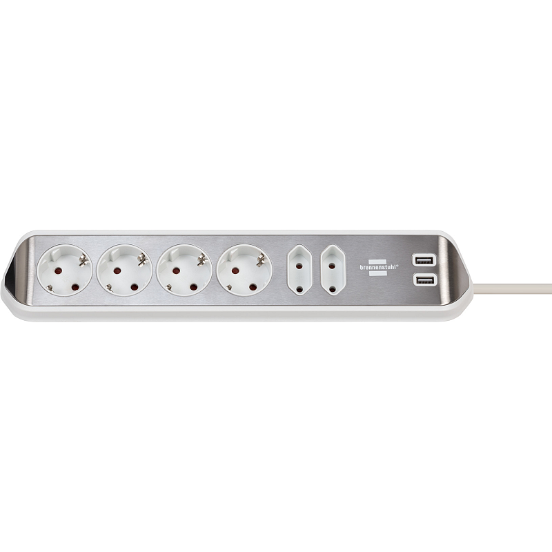 Brennenstuhl 1153590620 Verlängerungskabel 2 m 6 AC-Ausgänge Drinnen Silber, Weiß