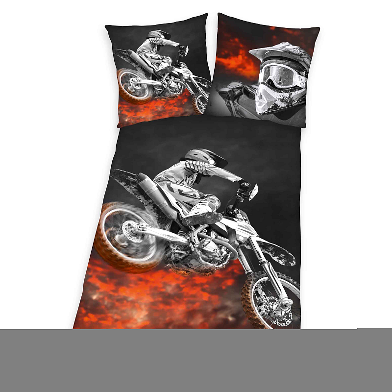 HERDING Young Collection Bettwäsche-Set ‘Motocross’ – 135×200 cm, Mikrofaser