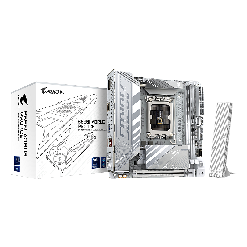 GIGABYTE B860I AORUS PRO ICE Mainboard - Intel Core Ultra CPUs, 8+1+2+1 Phasen VRM, bis zu 9200MHz DDR5, 1xPCIe 5.0 + 1xPCIe 4.0 M.2, 2,5 GbE LAN, WIFI 7, Thunderbolt 4
