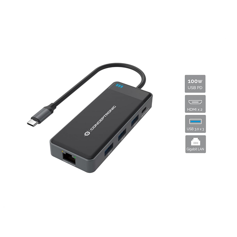 Conceptronic DONN14G laptop-dockingstation & portreplikator Kabelgebunden USB 3.2 Gen 1 (3.1 Gen 1) Type-C Grau