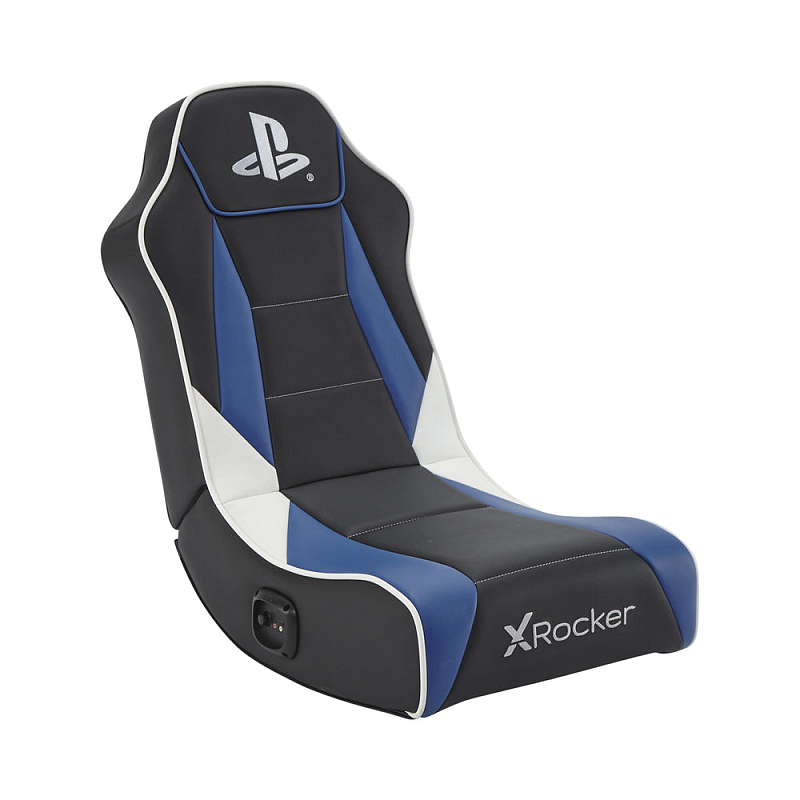 X Rocker 2021027 Videospiel-Stuhl Konsolen-Gamingstuhl Gepolsterter, ausgestopfter Sitz Schwarz, Blau, Weiß