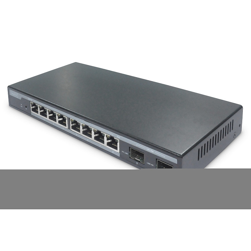 Digitus 8-Port Gigabit PoE Netzwerkswitch, Desktop, L2 managed, 2 Uplinkports, SFP, 86 W, af/at