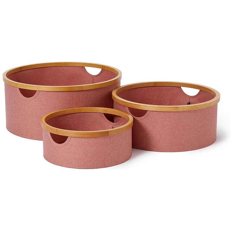 Lumaland 21083 Aufbewahrungsbox Rund Bambus, Polyester Bambus, Rose