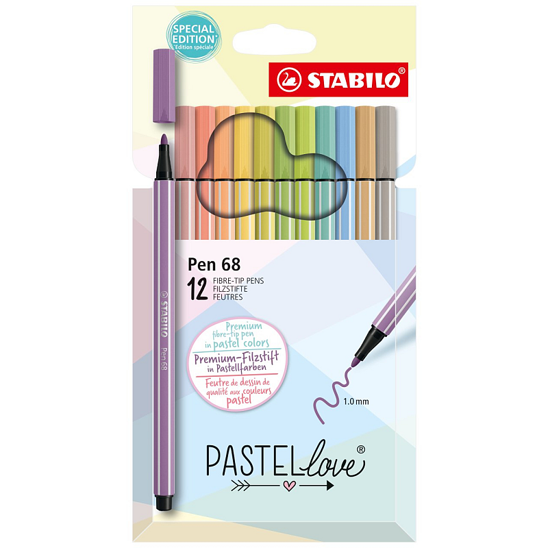 STABILO Pen 68 Filzstift Medium Beige, Blau, Grün, Hellgrün, Orange, Pastell, Pfirsich, Violett, Gelb 12 Stück(e)
