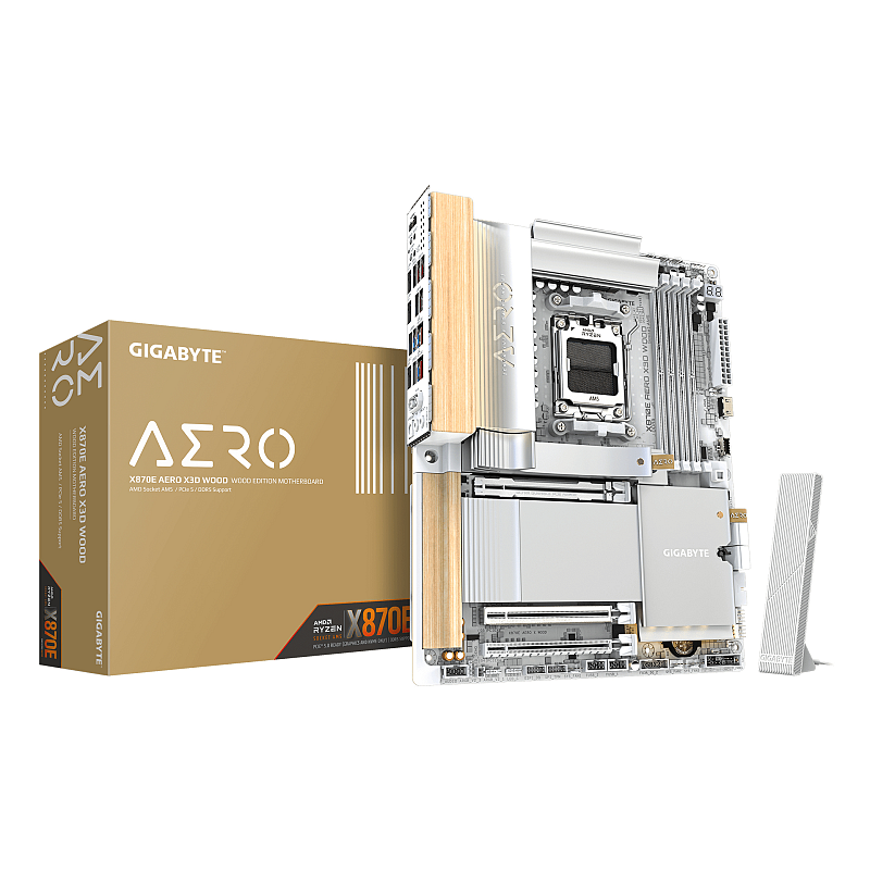 GIGABYTE X870E AERO X3D WOOD Mainboard - Unterstützt AMD Ryzen 9000 CPUs, digitales 16+2+2-Phasen-VRM, bis zu 9000Hz DDR5 (O.C.), 2xPCIe 5.0 + 2xPCIe 4.0, Wi-Fi 7, 5GbE LAN, USB 4