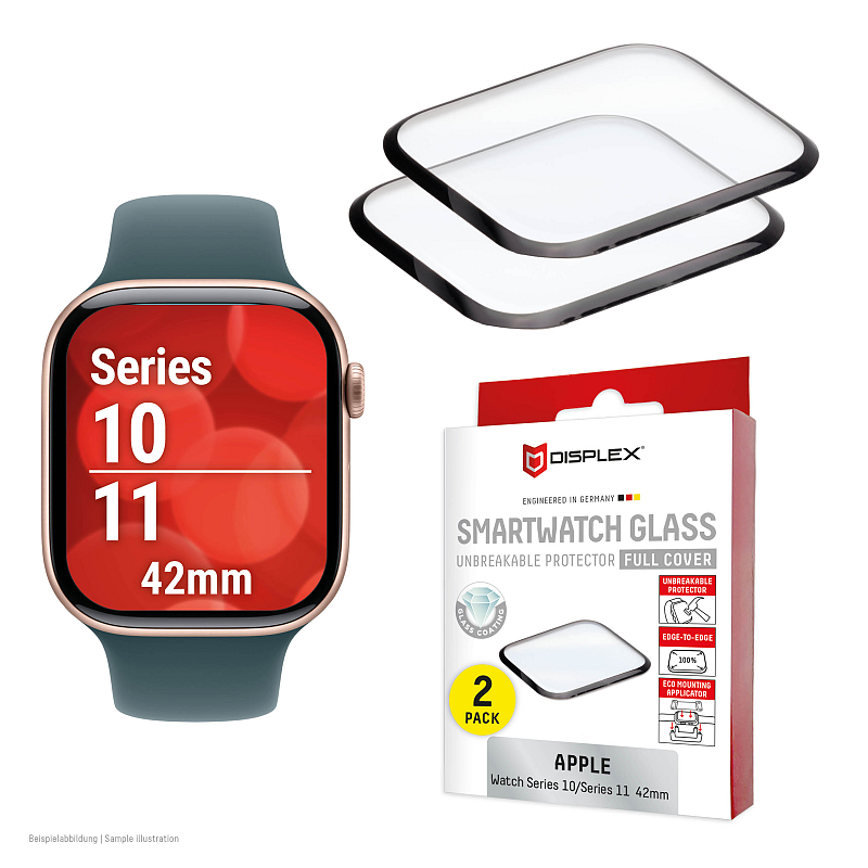 Displex Unzerbrechliches Full Cover Smart Glass Apple Watch 11/10 (42mm), 2 Stück, Edge-to-Edge, Anti-Fingerprint