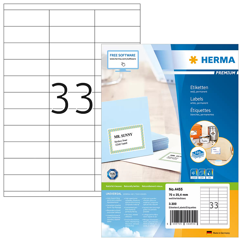 HERMA Etiketten Premium A4 70x25.4 mm weiß Papier matt 3300 St.