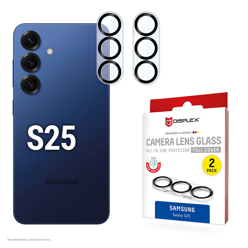 Displex Full Cover Camera Lens Glass, Samsung Galaxy S25, Kamera Schutzglas, 10H, Quick Mount, 2 Stück