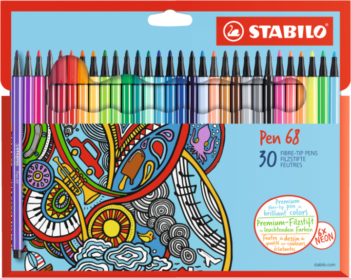 STABILO Pen 68 Cardboard Wallet Filzstift Medium Mehrfarbig 30 Stück(e)