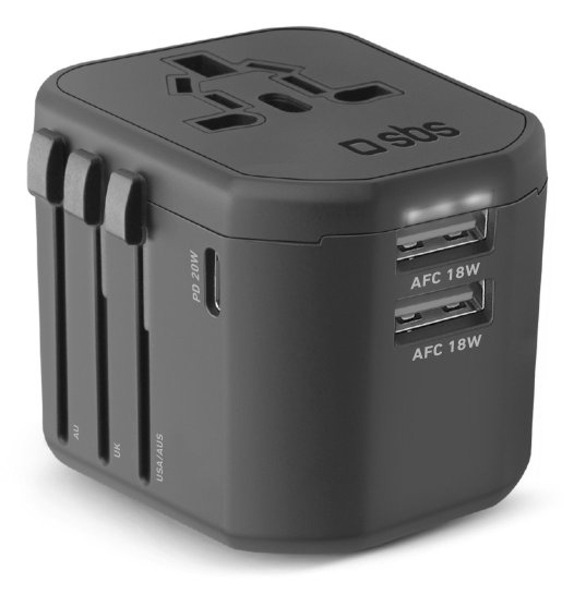 SBS TEADAPT2USBTCPD20UNI Ladegerät für Mobilgeräte Universal Schwarz AC Schnellladung Drinnen