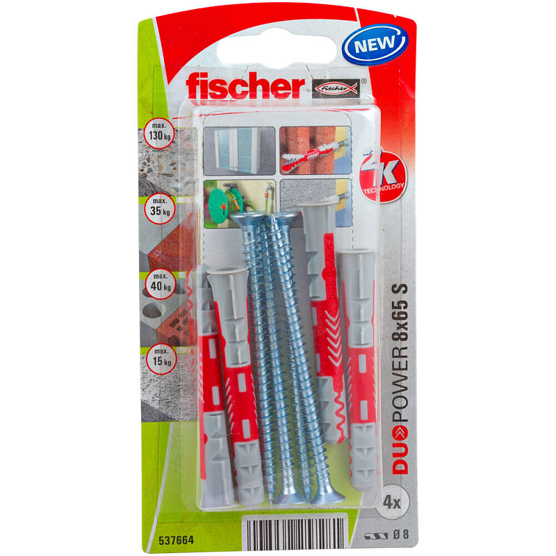 Fischer 537664 Schraubanker/Dübel 4 Stück(e) Schrauben- & Dübelsatz 65 mm