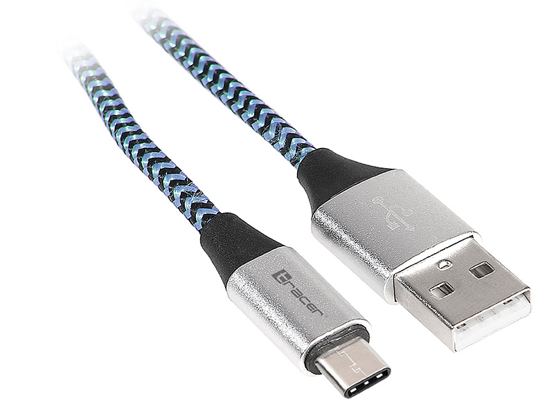 Tracer TRAKBK46266 USB Kabel USB 2.0 1 m USB C USB A Schwarz, Blau, Silber