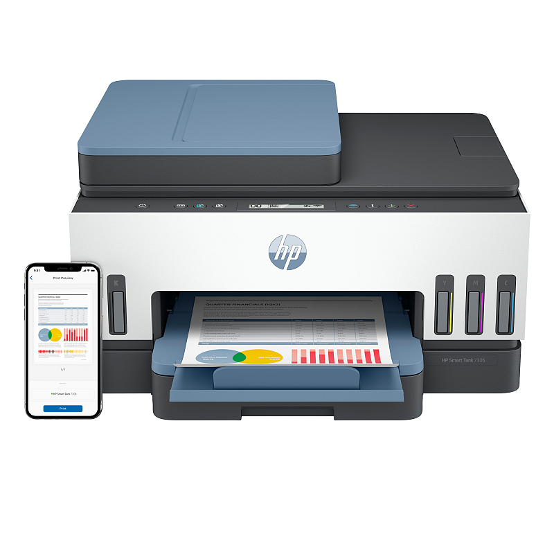 HP Smart Tank 7306 Wireless All-in-One Farbe Drucker, Beidseitiger Druck; Kopierer, Scanner