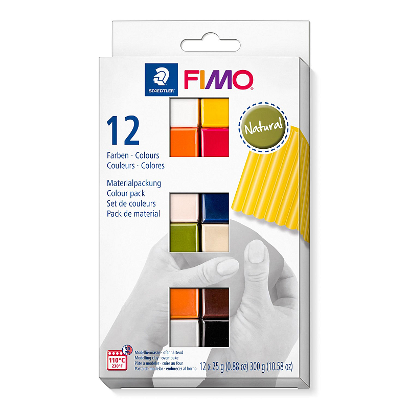 Staedtler FIMO 8023 C Modellierton 300 g Schwarz, Blau, Schokolade, Farbe Cognac, Grau, Olive, Orange, Pink, Rot, Weiß, Gelb 12 Stück(e)