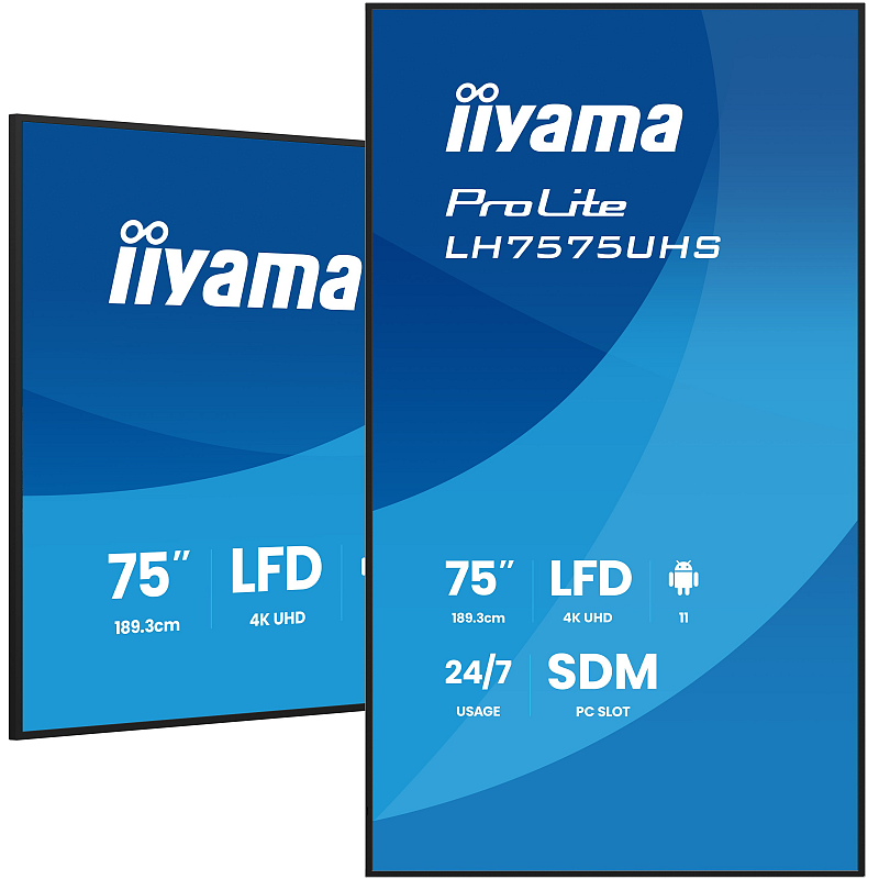 iiyama LH7575UHS-B2AG Signage-Display Digital Signage Flachbildschirm 190,5 cm (75") LCD WLAN 500 cd/m² 4K Ultra HD Schwarz Eingebauter Prozessor Android 11 24/7