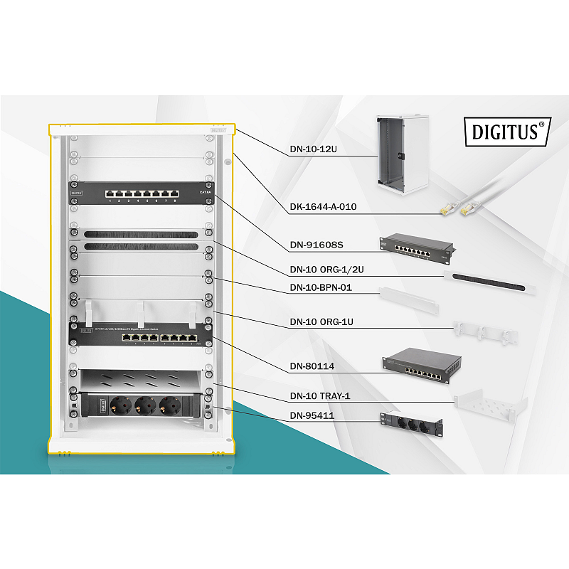 Digitus Netzwerk-Set 254 mm (10") - 12HE, 312 x 300 mm (B x T)