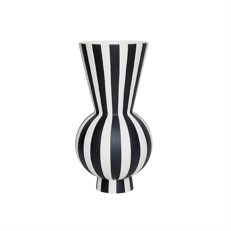 OYOY L301173 Vase Vase mit runder Form Steingut Schwarz, Weiß