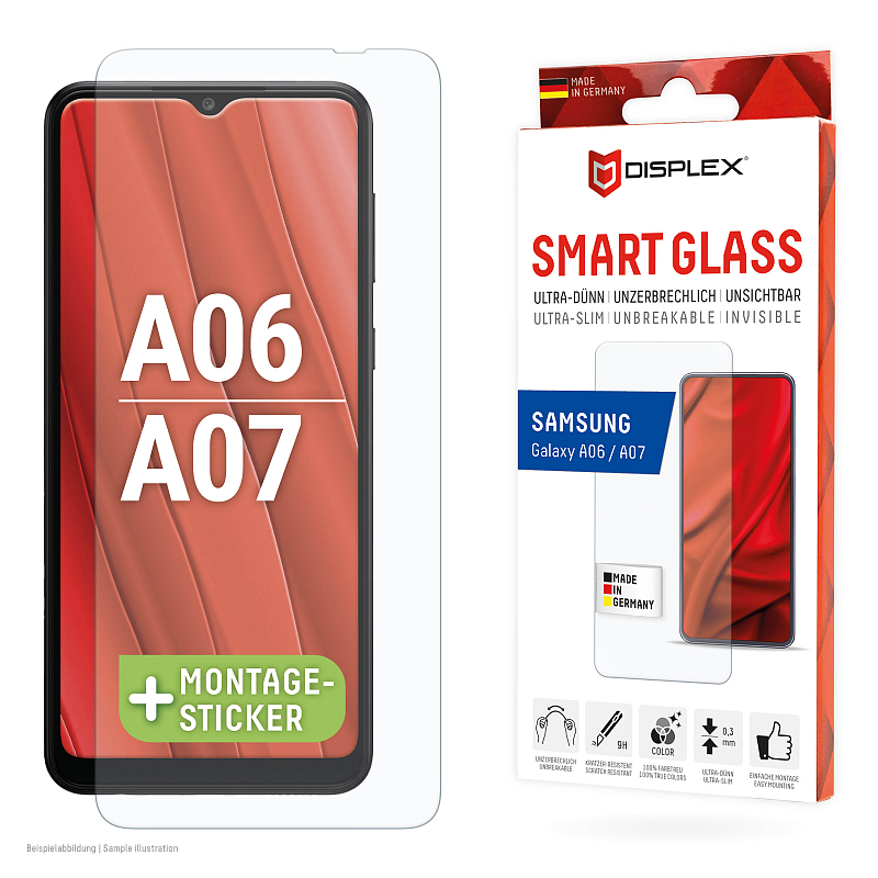 Displex Smart Glass (9H) für Samsung Galaxy A06/A07, Montagesticker, unzerbrechlich