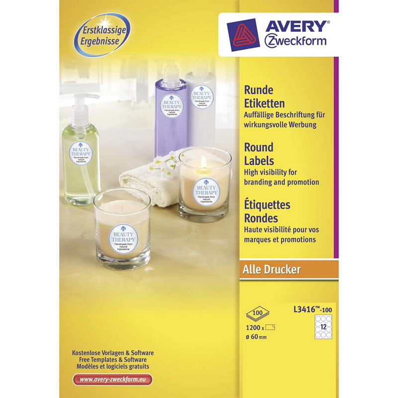 Avery Etiketten in Sonderformaten, weiß, 60 x 60 mm, permanent