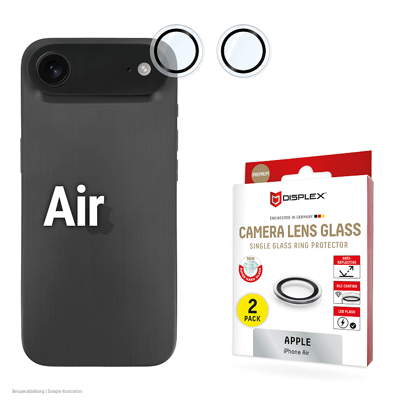 Displex Premium Camera Lens Glass, Apple iPhone Air, Einzelringe, Schutzringe, 10H, transparent, Quick Mount