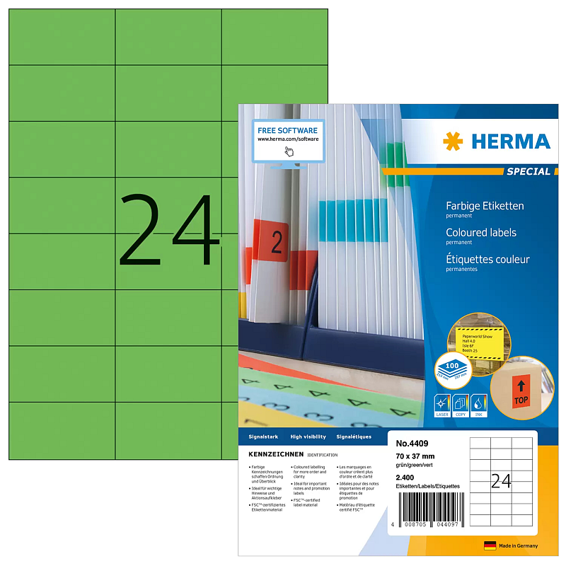 HERMA Farbige Etiketten A4 70x37 mm grün Papier matt 2400 St.
