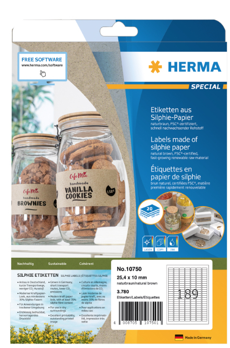 HERMA 10750 selbstklebendes Etikett Rechteck Permanent Braun 3780 Stück(e)