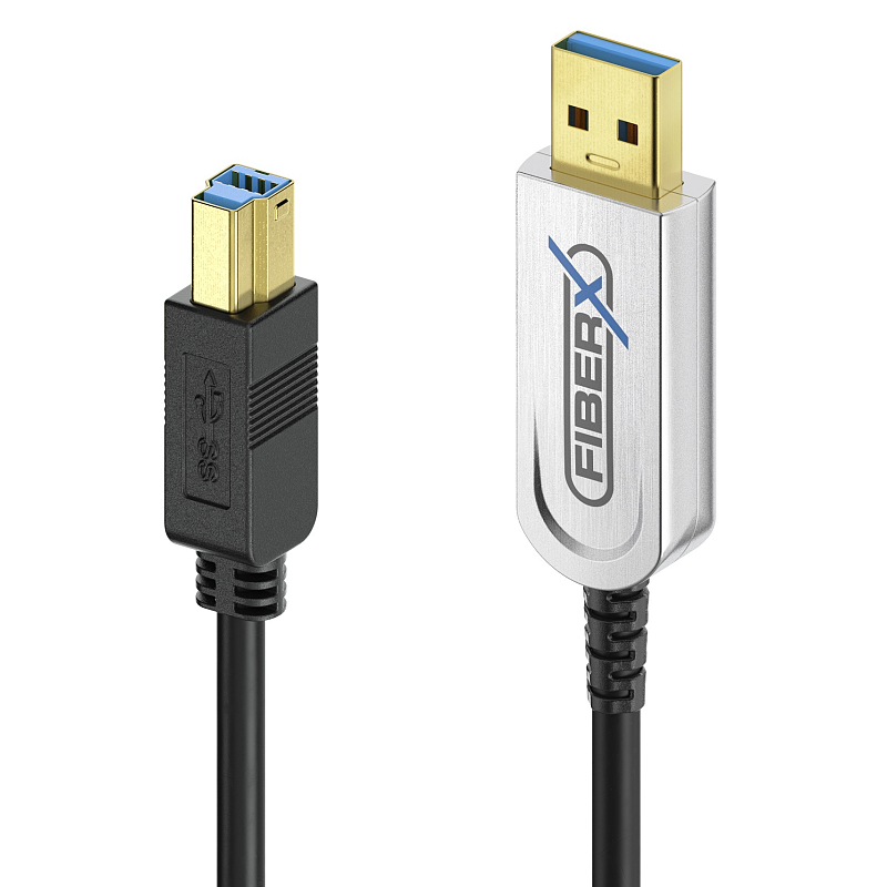 FiberX FX-I545-030 USB Kabel USB 3.2 Gen 1 (3.1 Gen 1) 30 m USB A USB B Schwarz, Silber