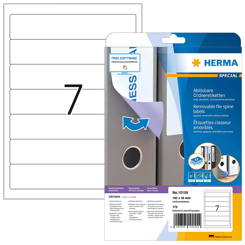 HERMA Ablösbare Ordneretiketten A4 192x38 mm weiß Movables/ablösbar Papier matt blickdicht 175 St.