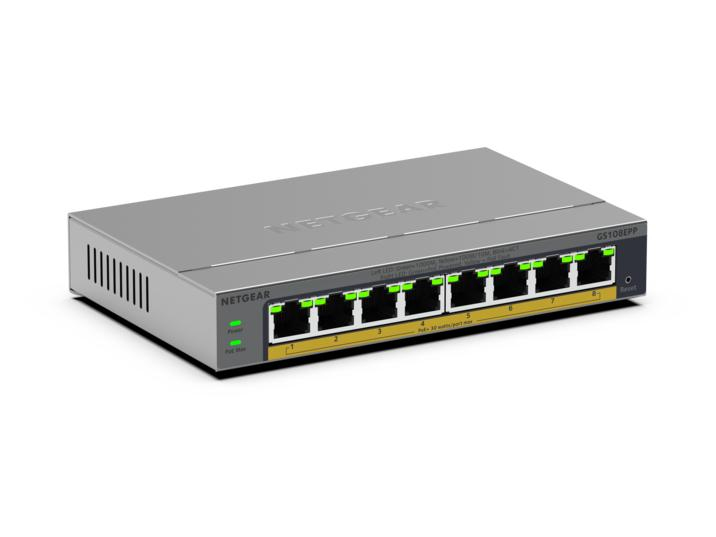 NETGEAR GS108EPP Unmanaged Gigabit Ethernet (10/100/1000) Power over Ethernet (PoE) Desktop-/Wandmontage Grau