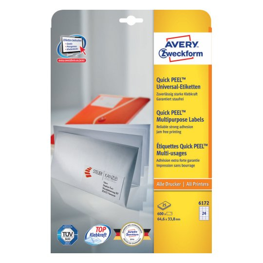 Avery 6172 selbstklebendes Etikett Rechteck Permanent Weiß 600 Stück(e)