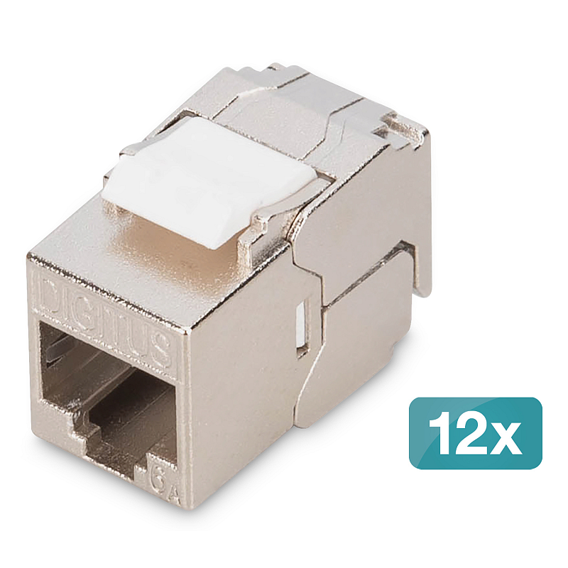 Digitus CAT 6A Kompakt-Keystone Modul, geschirmt, werkzeugfreier Montageanschluss, 12 Stk.