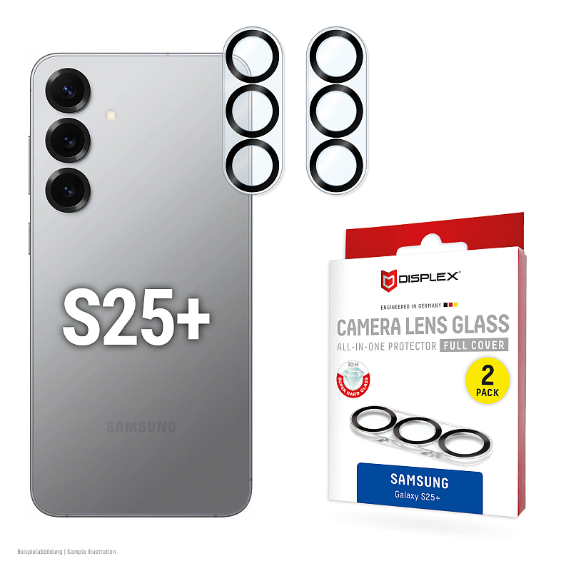 Displex Full Cover Camera Lens Glass, Samsung Galaxy S25+, Kamera Schutzglas, 10H, Quick Mount, 2 Stück