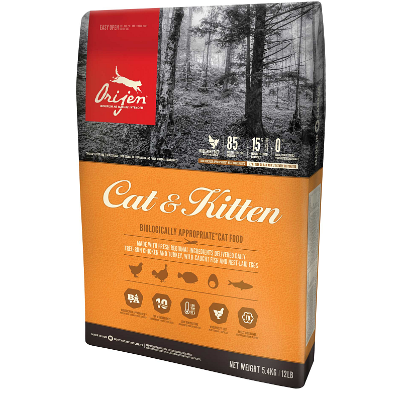 Orijen Cat & Kitten Katzen-Trockenfutter 1,8 kg Huhn, Fisch, Truthahn
