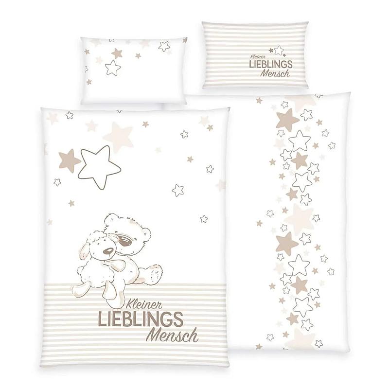 HERDING babybest® Bettwäsche-Set 'Kleiner Lieblingsmensch Beige' – 100x135 cm, verschiedene Qualitäten - renforce