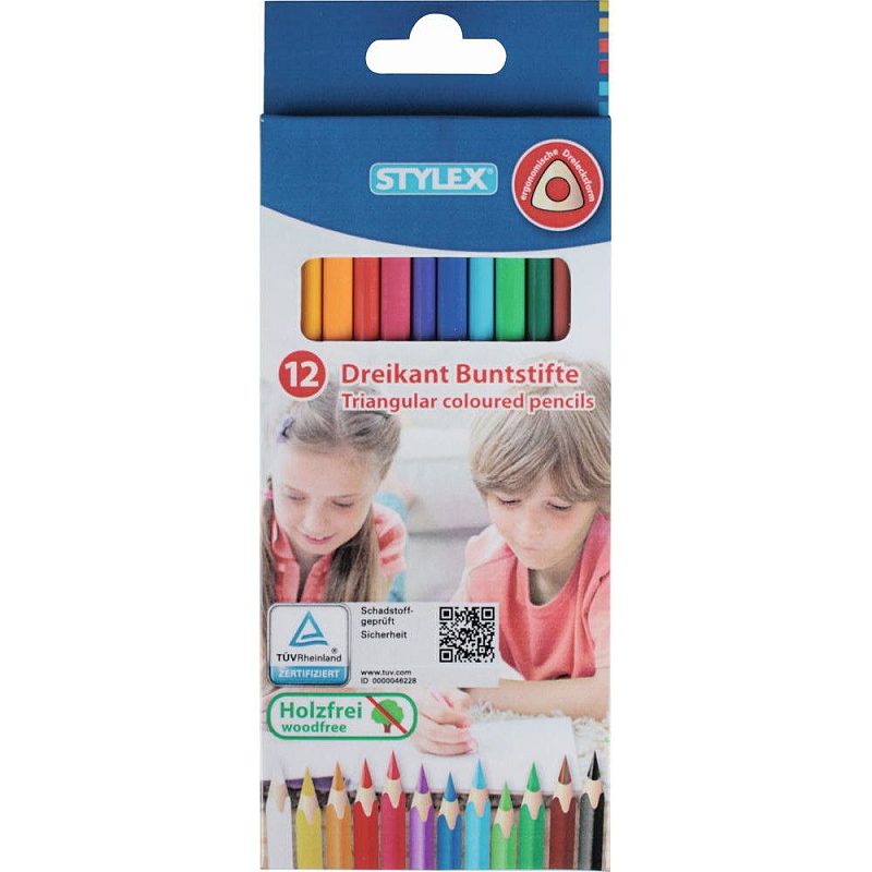 Stylex 25088 Buntstift Schwarz, Blau, Braun, Grün, Hellblau, Hellgrün, Orange, Rot, Weiß, Gelb 12 Stück(e)