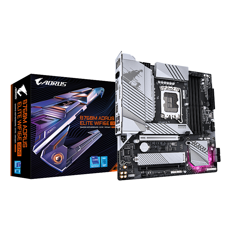 GIGABYTE B760M AORUS ELITE WIFI6E GEN5 Mainboard – Unterstützt Intel Core Prozessoren der 14. Generation, 12+1+1 Phasen Digital-VRM, bis zu 5600 MHz DDR5, 2 x PCIe 4.0 M.2, Wi-Fi 6E, 2.5 GbE LAN, USB 3.2 Gen 2x2