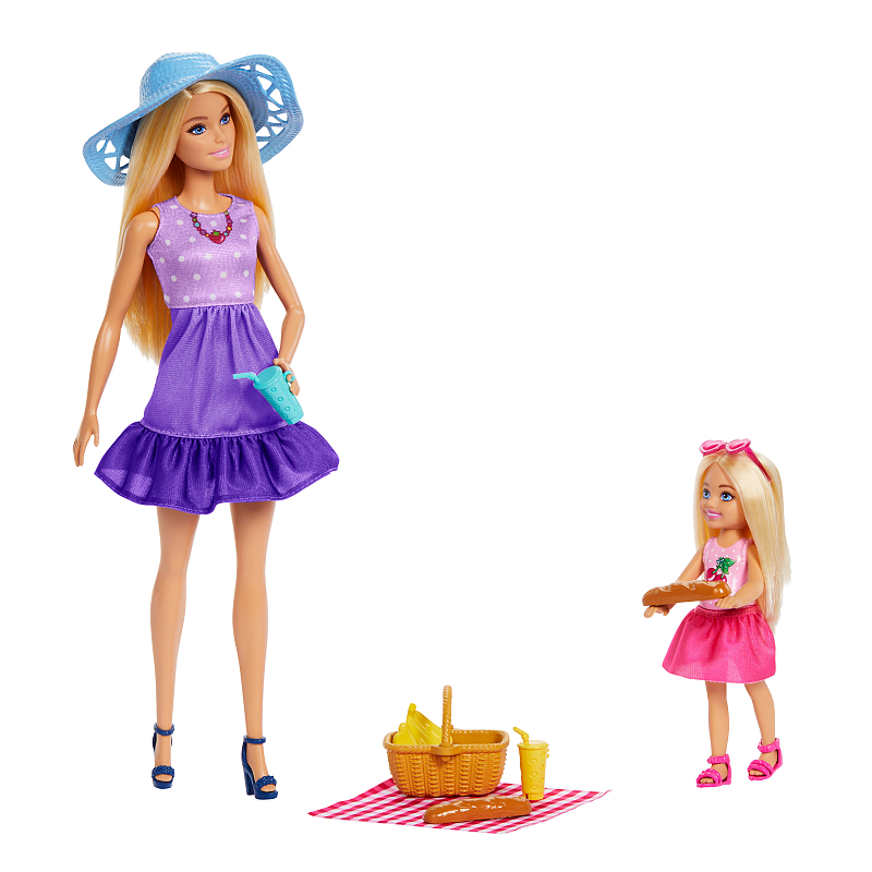 Barbie Chelsea Barbie-Puppen und Accessoires aus der Reihe Family & Friends, Spielset im Picknick-Thema mit 2 Puppen und 9 Accessoires