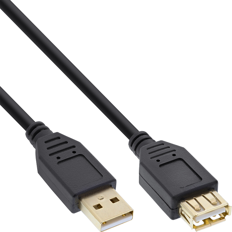 InLine USB 2.0 Verlängerung, ST / BU, Typ A, schwarz, Kontakte gold, 2m