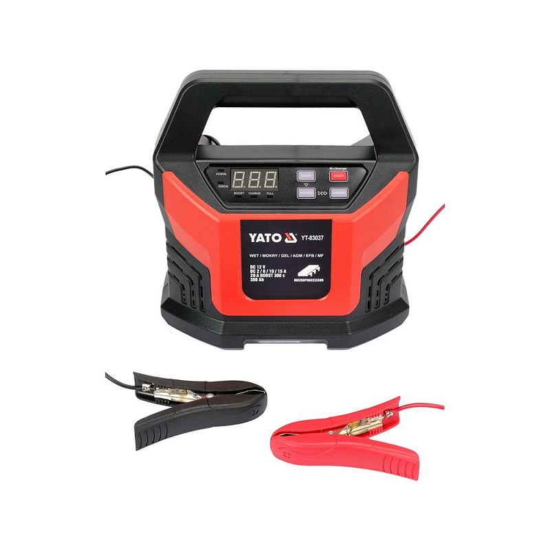 Yato YT-83037 Ladegerät für Fahrzeugbatterie 12 V Schwarz, Rot