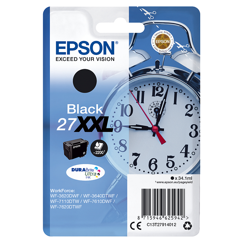 Epson Alarm clock Singlepack Black 27XXL DURABrite Ultra Ink