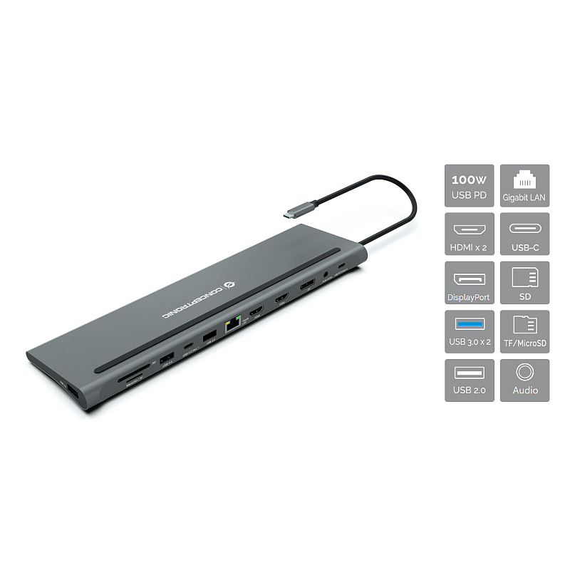 Conceptronic DONN17G laptop-dockingstation & portreplikator Kabelgebunden USB 3.2 Gen 1 (3.1 Gen 1) Type-C Grau