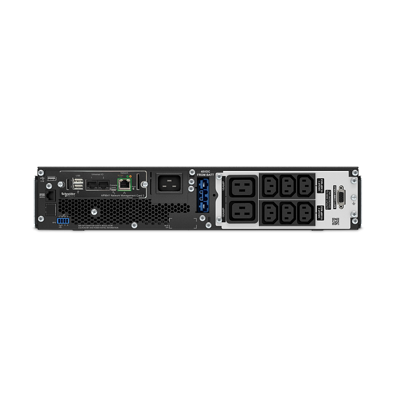 APC Smart-UPS On-Line, 3kVA, Rackmount 2HE, 230V, 6x C13+2x C19 IEC-Anschlüsse, Netzwerkkarte, mit Schienenkit, ohne externen Lithium-Ionen-Akku