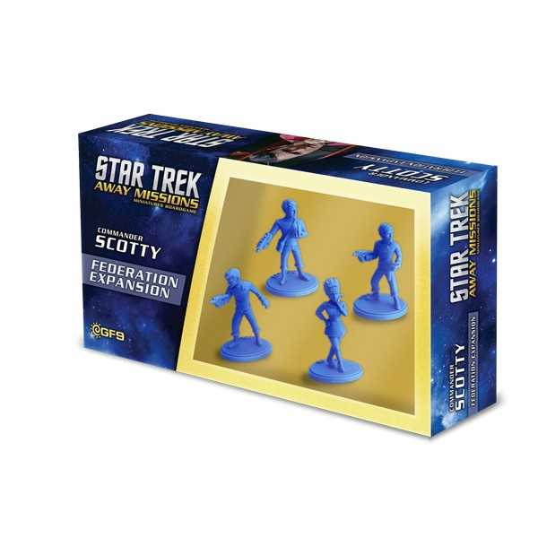 Asmodee Star Trek Away Missions: Commander Scotty Federation Expansion As the U.S.S. Enterprise’s Chief Engineer, Scotty and his team work away behind the scenes keeping everything running, even in the middle of a crisis or alien attack. Now Scotty, alongside three other beloved characters from The Original Series, finds himself transported a century into the future, to the aftermath of the Battle of Wolf 359, where he will have to overcome Klingon warriors, Romulan spies, the Borg Collective and even other Federation teams if his away team is to complete their core mission and claim victory with a whole host of Tribbles in tow. Brettspiel